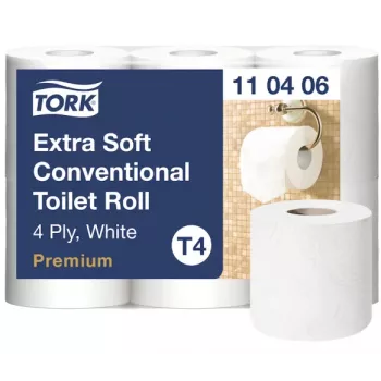 Toilettenpapier Tork Premium Extra Soft Conventional T4 — 4-lagige Rollen 9,7 cm x 19,1 m, Packung mit 6