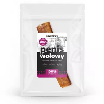 Kauknochen UNISZKI Rinderpenis 12 cm Einzelstück, natürlicher Kausnack für Hunde