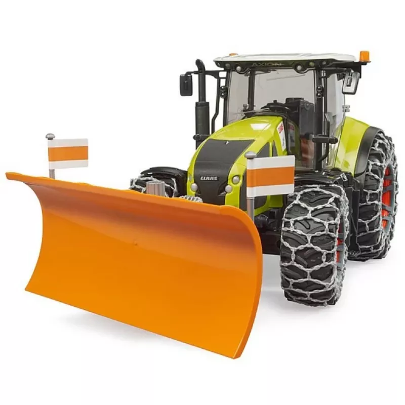 Spielzeugtrecker BRUDER Claas Axion 950 mit Schneeketten und Schneeschild, maßstabsgetreues Modell