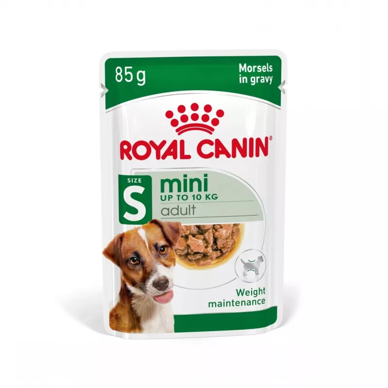 Nassfutter für Hunde Royal Canin Mini Adult Beutel 85 g, Geflügel, für kleine Rassen 5–10 kg, 12 × 85 g Packung