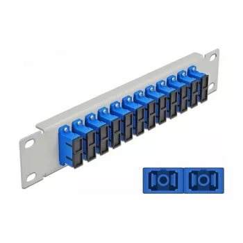 Glasfaser-Patchpanel DeLOCK 10 Zoll 12 Port SC Duplex Blau 1U Grau