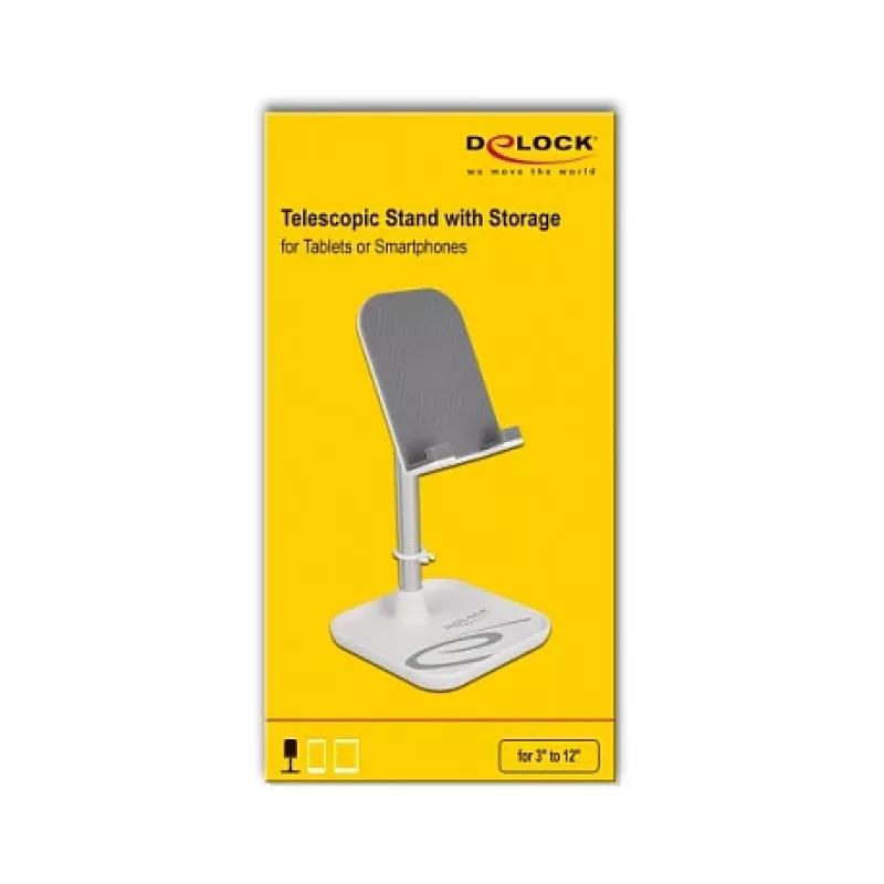 DeLOCK Smartphone- und Tablet-Teleskopständer mit Ablage, Silber/Weiß