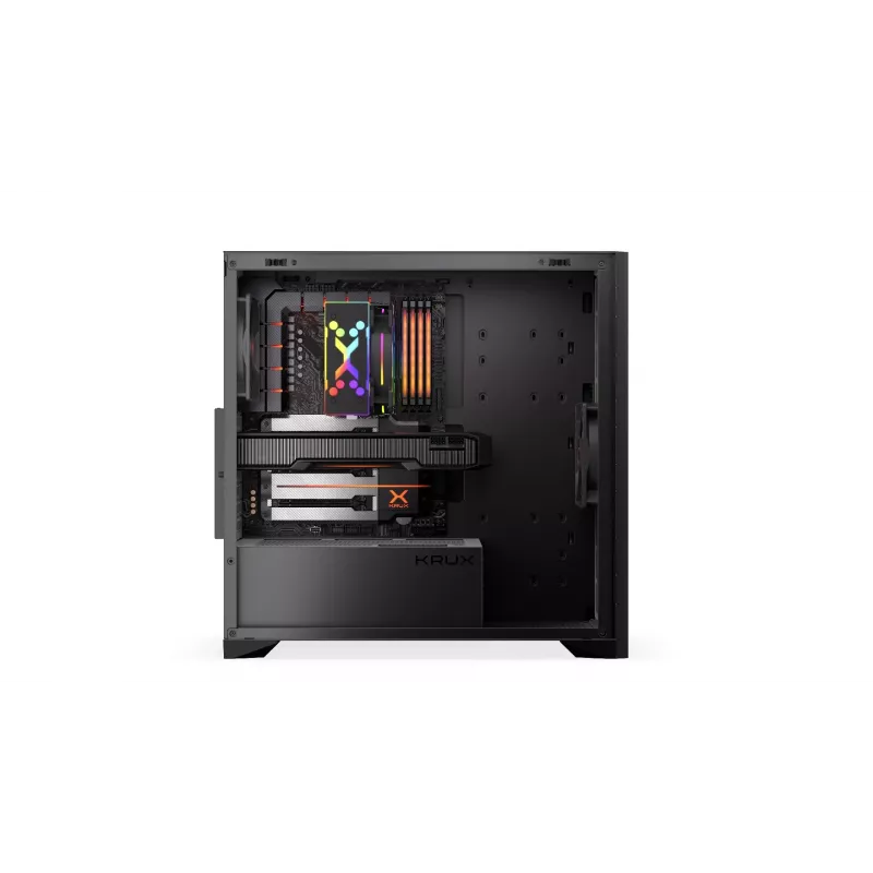 Computergehäuse KRUX Palum KRXD008 ATX Schwarz — 2x 3,5-Zoll-Schächte, 2x 2,5-Zoll-Schächte, 2x 120-mm-Lüfter, GPU bis zu 39,5 cm