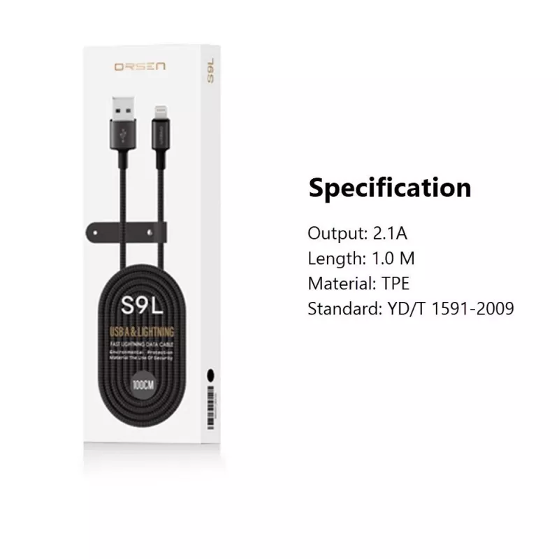 USB-A auf Lightning Kabel Orsen S9L 1 m 2,1A — schwarz