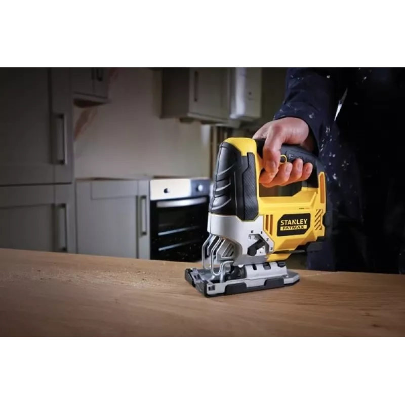 Stichsäge STANLEY FME340K — 710 W, 3000 H/min, Schnitttiefe Holz 85 mm, Stahl 10 mm, Bügelgriff, Gehrungseinstellung
