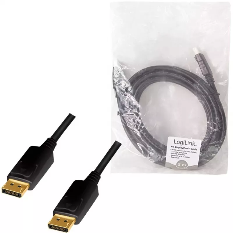 LogiLink CD0103 DisplayPort-Kabel DP/M auf DP/M, 4K/60Hz, CCS, schwarz, 5m (CD0103)