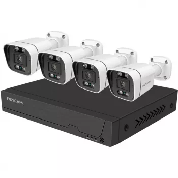 Foscam FNA108E-B4-2T Videoüberwachungssystem Weiß 4x 4K PoE Bullet-Kamera, 1x 8-Kanal NVR