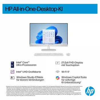 HP AI 27-cr2275ng - All-in-One (Komplettlösung) - Core Ultra 7 255U - RAM 16 GB - SSD 512 GB - NVMe - Intel Graphics - 1GbE, Bluetooth 5.3, Wi-Fi 6 - WLAN: 802.11a/b/g/n/ac/ax