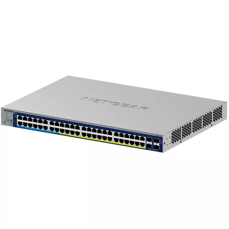 Managed Gigabit PoE Switch NETGEAR GS752TXUP — 48× Gigabit RJ-45, 10G-Unterstützung, 1U Rack, 176 Gbit/s Switching-Kapazität