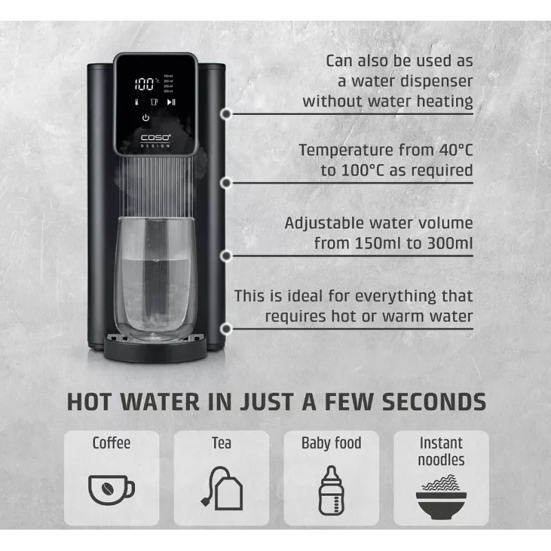 Caso Turbo Heißwasserspender | HW 616 | Wasserspender | 2600 W | 2,5 L | Kunststoff/Edelstahl | Schwarz/Edelstahl