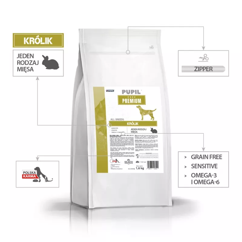 PUPIL Premium All Breeds Rabbit - Trockenfutter für Hunde - 1,6 kg