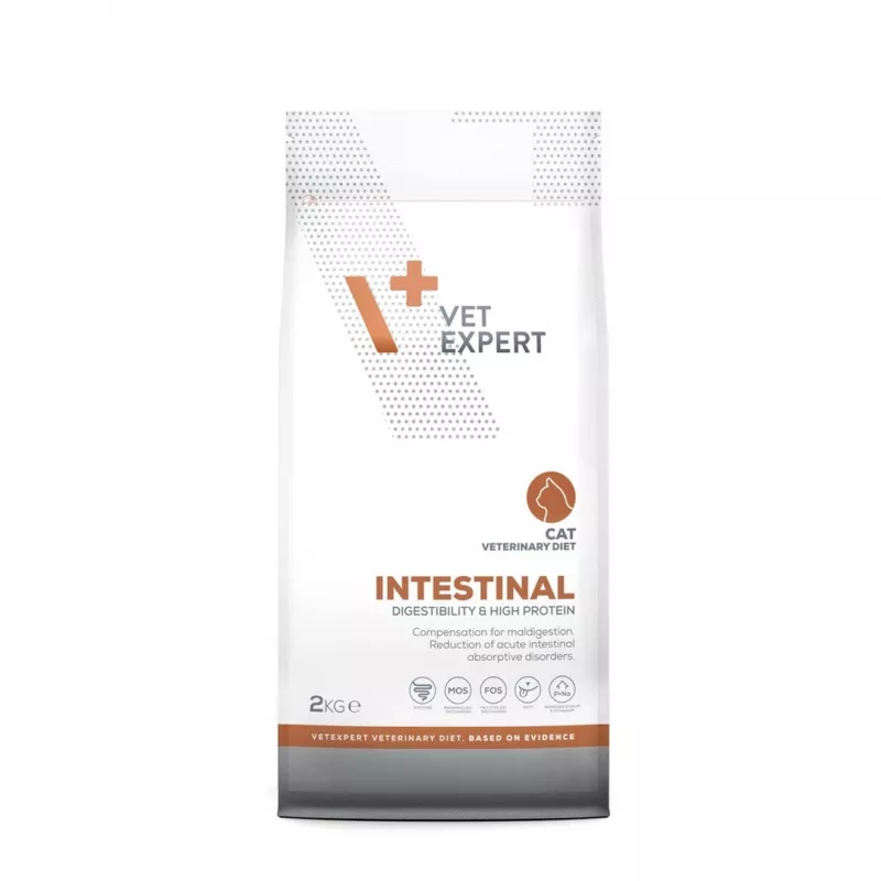 Trockenfutter VETEXPERT Veterinary Diet Intestinal für Katzen, 2 kg — Geflügel, 38 % Protein, 20 % Fett, gluten- und sojafrei