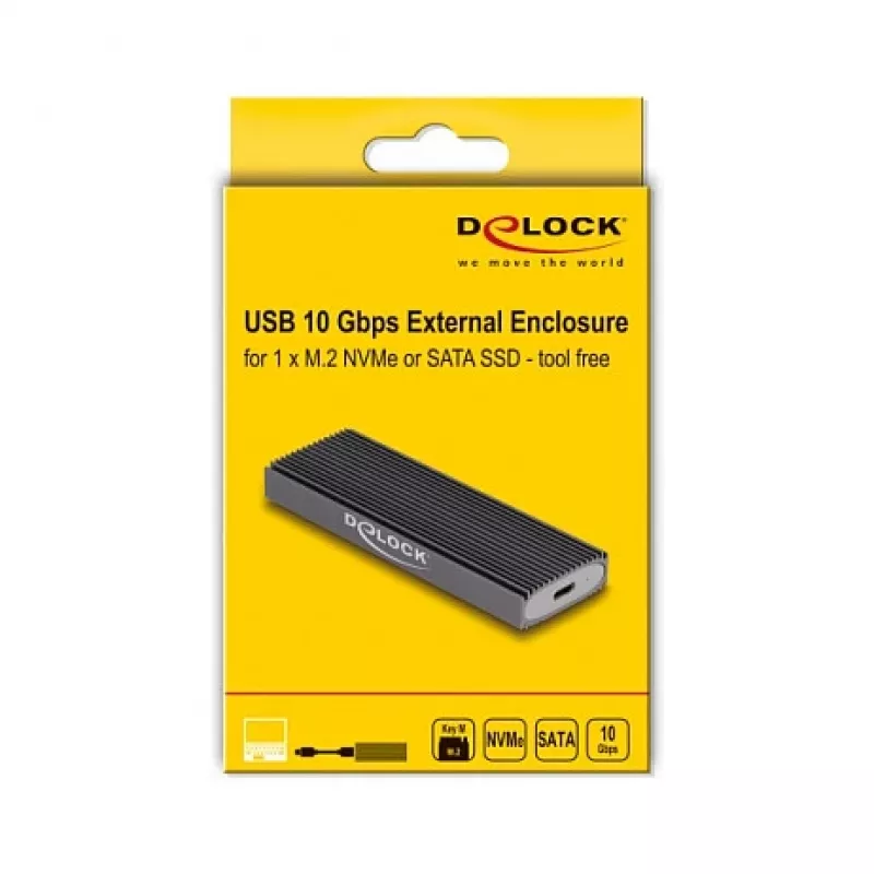 SSD-Gehäuse DeLOCK Externes USB Type-C Combo-Gehäuse für M.2 NVMe PCIe oder SATA SSD werkzeugfrei