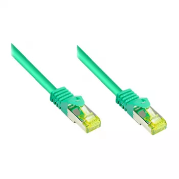 RJ45 Patchkabel mit Cat.7-Rohkabel und Rastnasenschutz (RNS®), S/FTP, PiMF, halogenfrei, 600MHz, OFC, Grün, 1,5m, Good Connections® (8070R-015G)