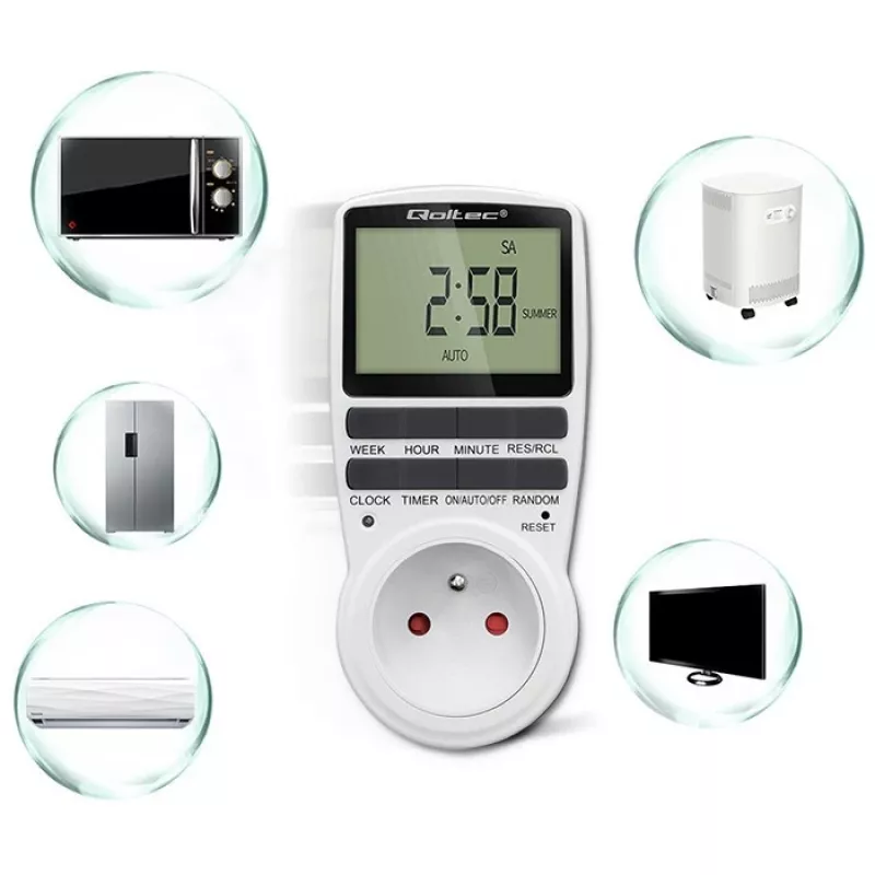 Elektronischer Timer QOLTEC PC0628 mit LCD-Anzeige, 24-Stunden-Countdown