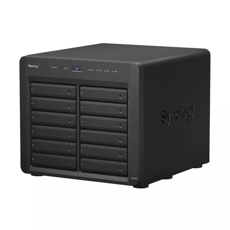 NAS Synology DS2422+; Tower; 12x (3,5 SATA HDD/2,5 SATA HDD/2,5 SATA SSD); AMD Ryzen V1500B;,4 GB DDR4 (max. 32GB),4 x 1GbE RJ-45