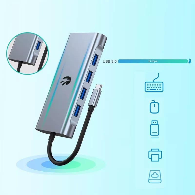 USB-C 11-in-1 Adapter Hawk HW-HUB1101 — Multiport-Hub mit 11 Anschlüssen