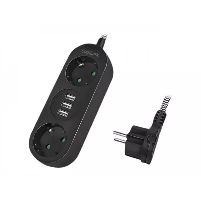 Stromverlängerungskabel LogiLink LPS262U 1,5 m 2 AC-Steckdosen Innenbereich Schwarz