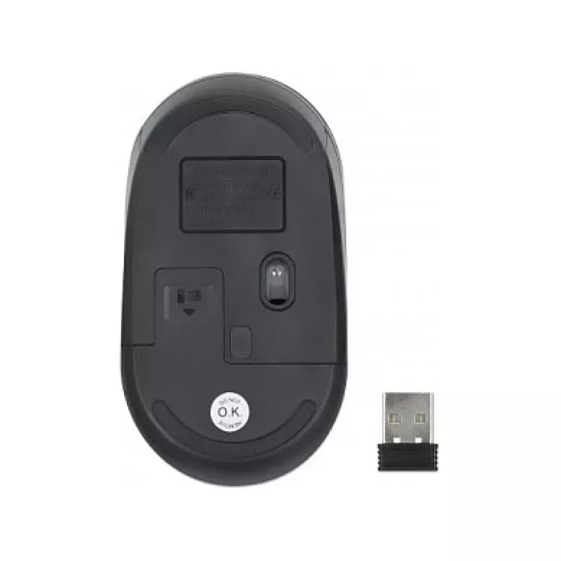 Manhattan Performance III Kabellose Maus, Schwarz, 1000 dpi, 2,4 GHz (bis zu 10 m), USB, optisch, beidhändig, drei Tasten mit Scrollrad, USB-Nano-Empfänger, AA-Batterie (nicht enthalten), reibungsarme Basis, drei Jahre Garantie