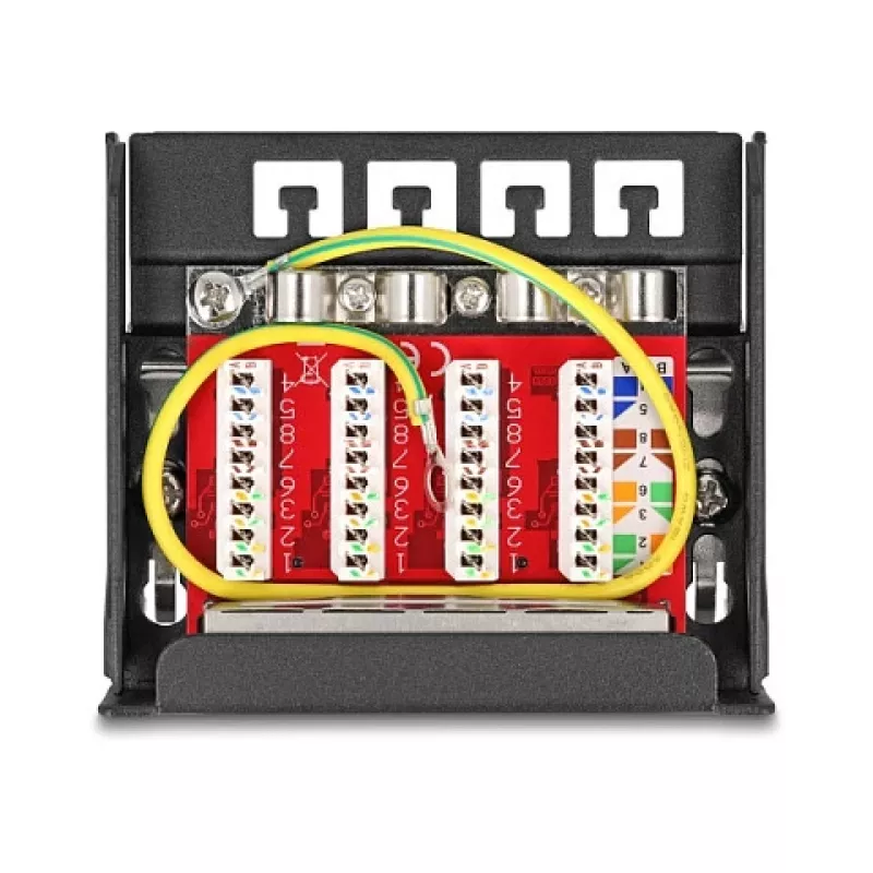 Patchfeld DELOCK Mini Desktop RJ45 4-Port Cat.6A geschirmt schwarz, Metall, 90×22×93 mm