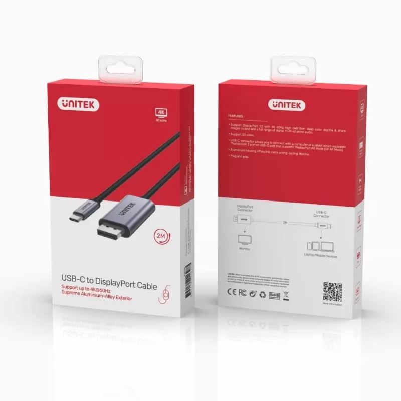 UNITEK V1409A Kabeladapter USB-C DisplayPort Schwarz, Grau
