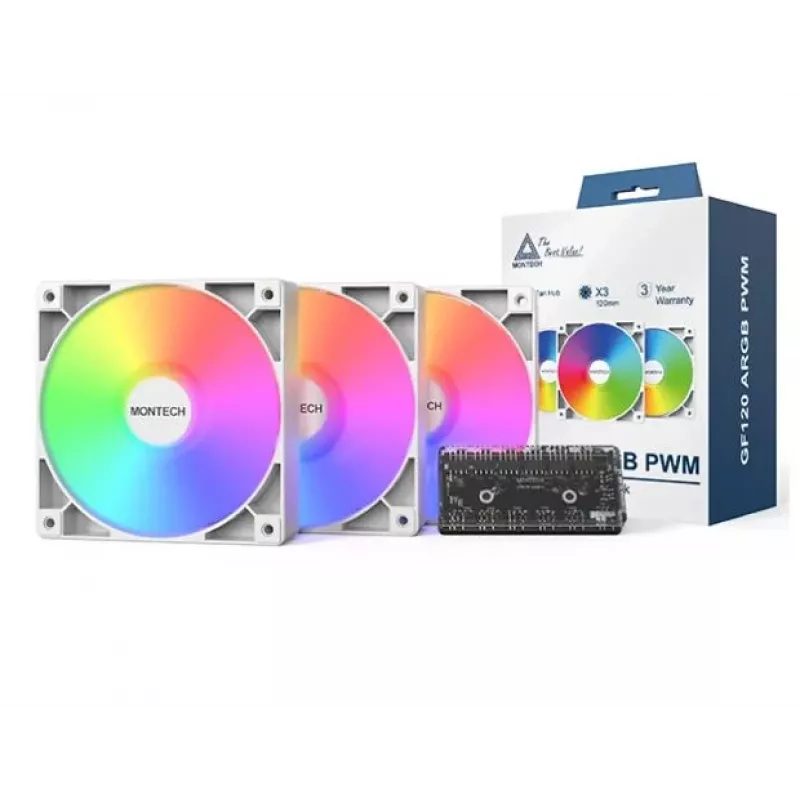 Montech GF120 V2 ARGB Computergehäuse Lüftermodul 12 cm Weiß 3 Stück