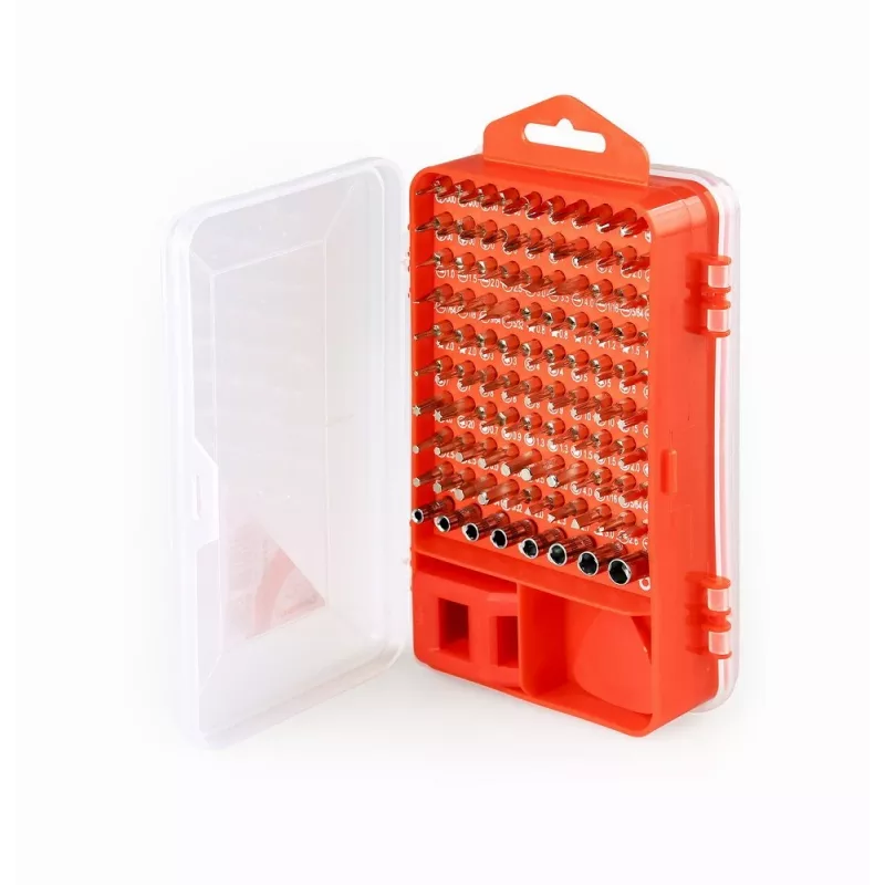 Manuelles Schraubendreher-Set GEMBIRD TK-SD-07 — 90-teilige Kombinationsschraubendreher und Bits, magnetische Spitzen, roter Tragekoffer