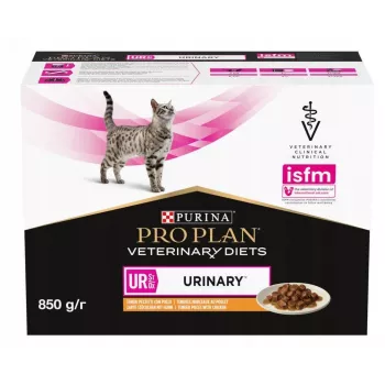 Nassfutter für Katzen Purina Pro Plan Veterinary Diets UR St/Ox Huhn Beutel 10 x 85 g, tierärztliche Unterstützung der Harnwege