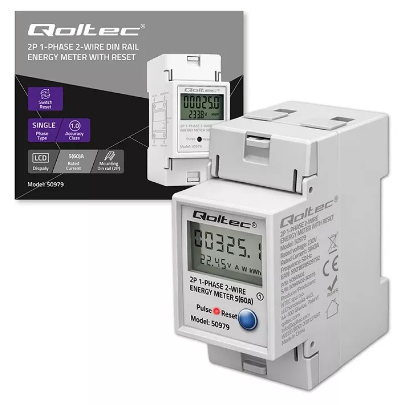 Energiezähler QOLTEC Einphasig DIN-Schiene 230V (MPN 50979)