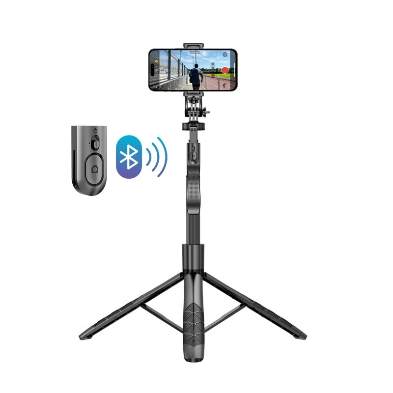 Stativ-Selfie-Stick Crong CRGSGU1BLK Aluminium Bluetooth mit klappbaren Beinen und Handyhalterung