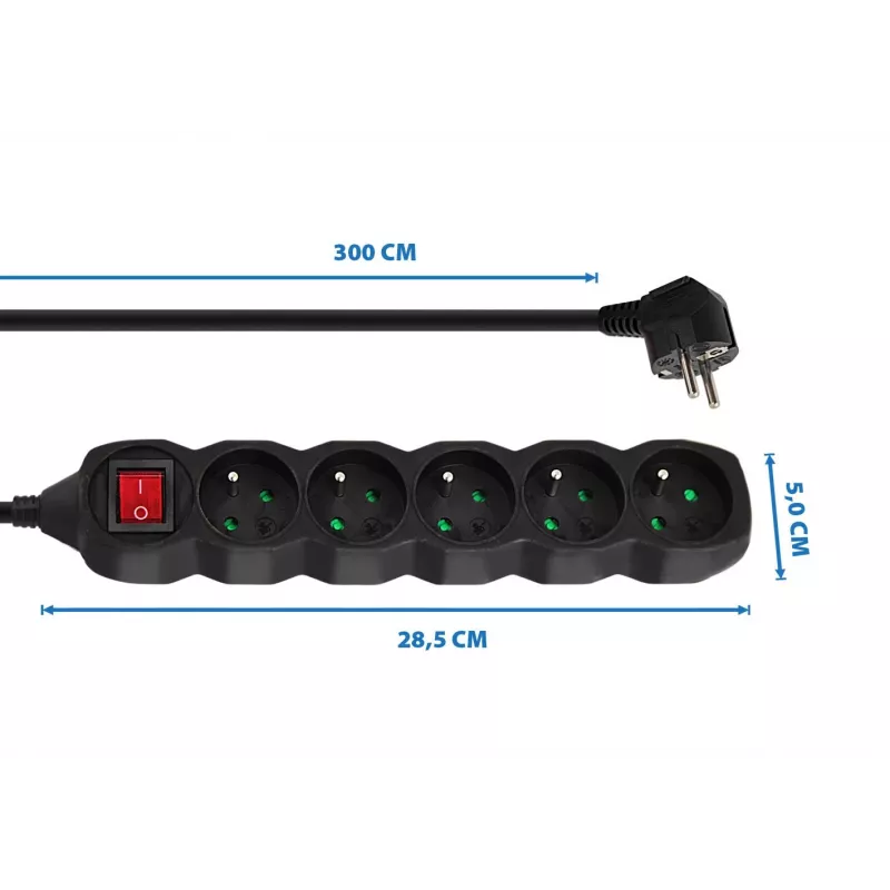 Power-Verlängerung ESPERANZA ELK215K – 3 m Kabel, 5 Typ-E-Schutzkontaktsteckdosen, für den Innenbereich, schwarz