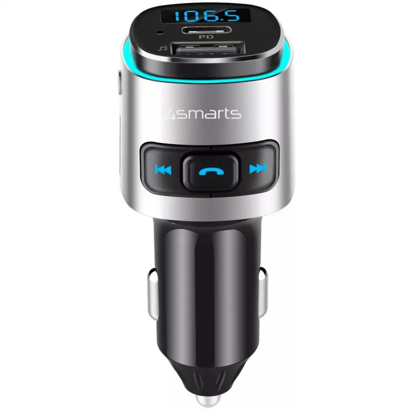 FM-Transmitter 4smarts 456201 Zigarettenanzünder Schwarz Silber AM FM Bluetooth
