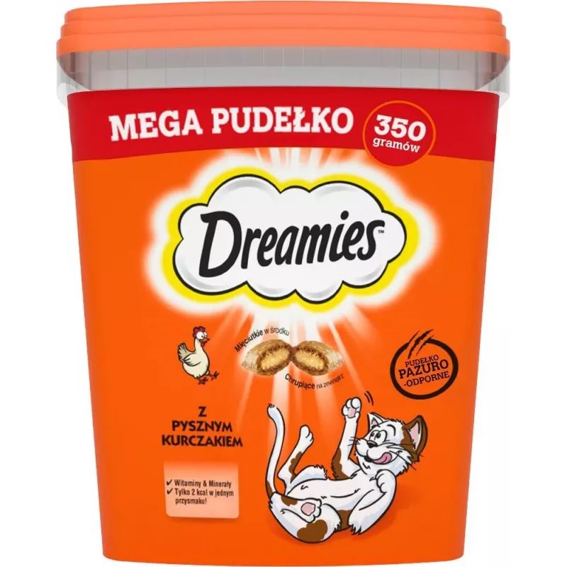 Dreamies Leckerlis gemischte Geschmacksrichtungen mit Huhn und Käse 350 g — knusprig-fleischiger Snack für ausgewachsene Katzen, Protein 22 %, Fett 22 %