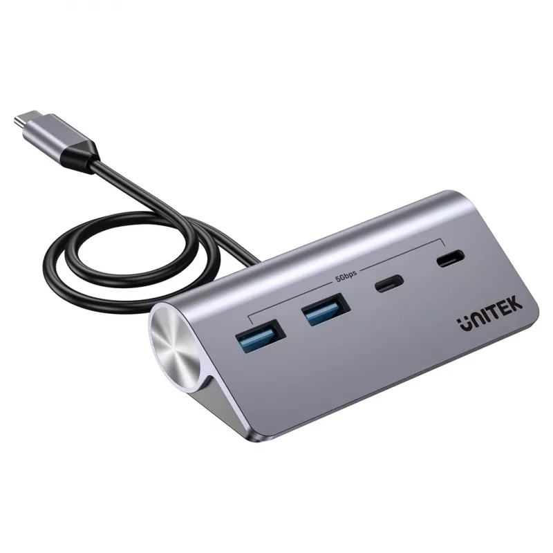 USB-Hub Unitek H1337AGY01 – 4 Ports (2×USB-C, 2×USB-A), bis zu 5 Gbit/s pro Port, Aluminium, Silber