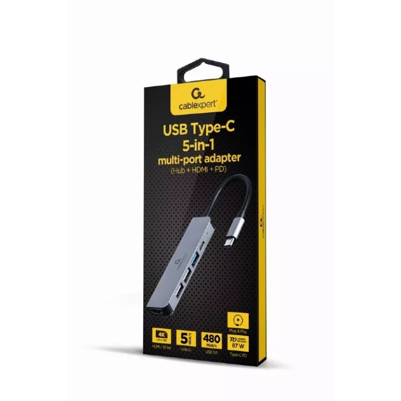 Gembird A-CM-COMBO5-03 USB Type-C 5-in-1 Multi-Port-Adapter (Hub + HDMI + PD)
