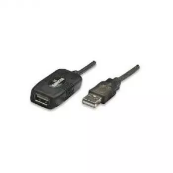 Manhattan USB-A auf USB-A Verlängerungskabel, 10 m, Stecker auf Buchse, Aktiv, 480 Mbit/s (USB 2.0), kaskadierbar, integrierter Repeater, Hi-Speed USB, Schwarz, Drei Jahre Garantie, Entspricht USB2AAEXT10M.