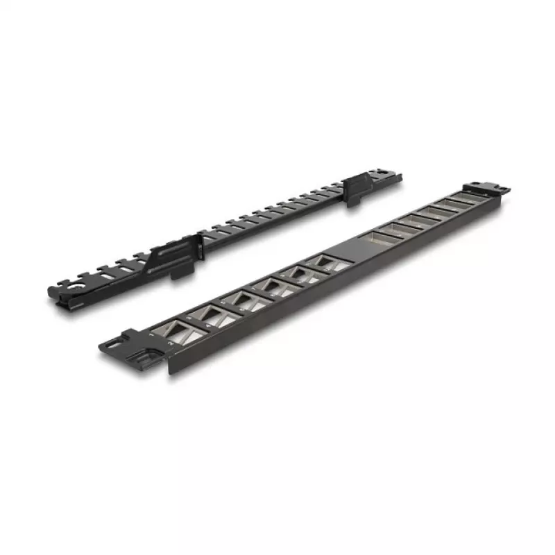 DELOCK 19 Zoll Keystone Patch Panel 24-Port abgewinkelt mit Zugentlastung, 1U, schwarz, 482,6×125,5×44,2 mm
