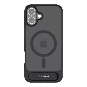 Schutzhülle Torras Pstand Series für iPhone 16 Plus – schwarz, schlankes Profil, integrierter Ständer