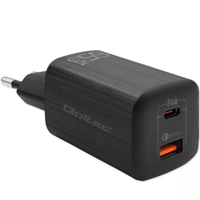 Qoltec 50766 Ladegerät für mobile Geräte Laptop, tragbare Spielkonsole, Powerbank, Smartphone, Smartwatch, Tablet Schwarz AC Schnellladen Innenbereich