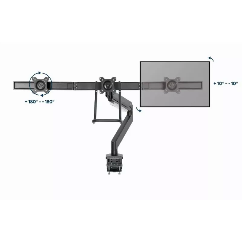Desk monitor mount GEMBIRD MA-DA3-03, 3-arm, gas spring, VESA 75–100x100, supports 3 displays up to 27 inch, max 18 kg, Schwarz