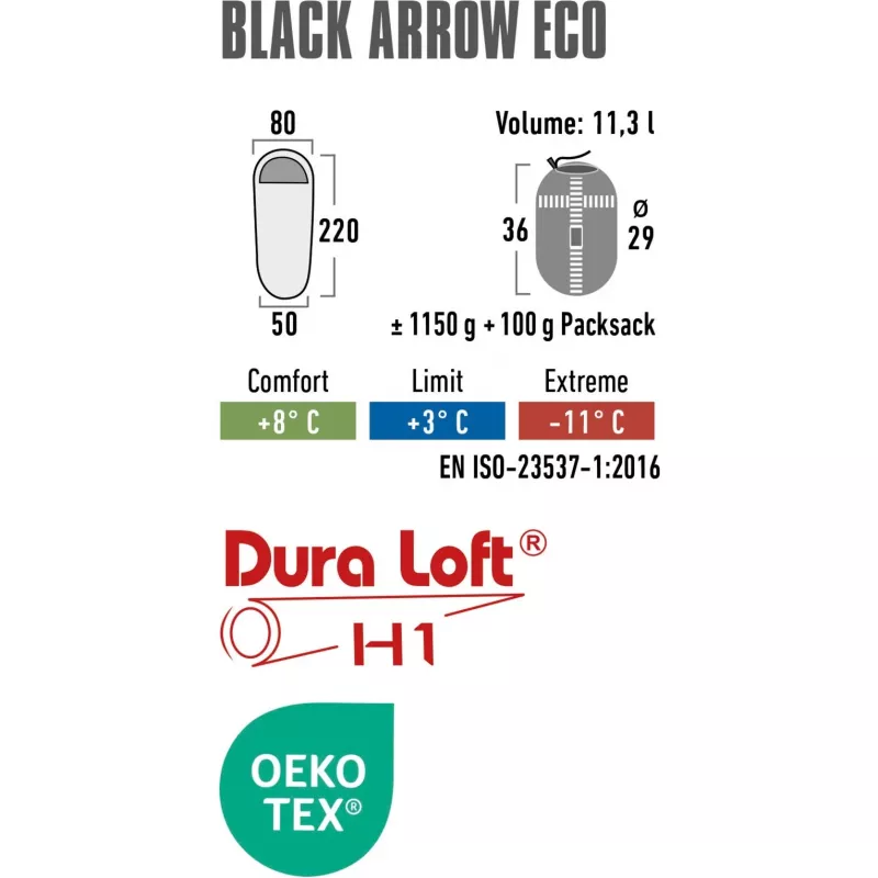 Mumien-Schlafsack Schwarz Arrow ECO (Dunkelgrün/Rot)
