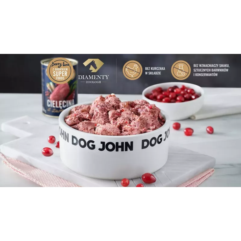 Nassfutter für Hunde john dog BERRY Adult Kalb mit Cranberry 800 g — Monoprotein, Alleinfutter, Dose