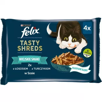 FELIX Tasty Shreds mit Lachs und Thunfisch - 4x 80g