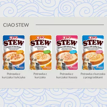Nassfutter-Leckerli für Katzen INABA Ciao Stew Huhn & Jakobsmuschel Beutel 40 g — getreidefrei, ausgewachsen, fleischig