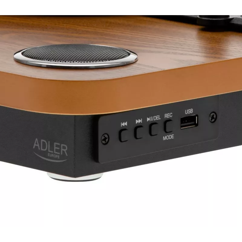 Analoger riemengetriebener Plattenspieler Adler AD 1914 mit USB-Anschluss, Keramikteller, Gleichstrommotor, 33 1/3 U/min, Bluetooth 5.4, Cinch-Ausgängen, eingebauten Lautsprechern