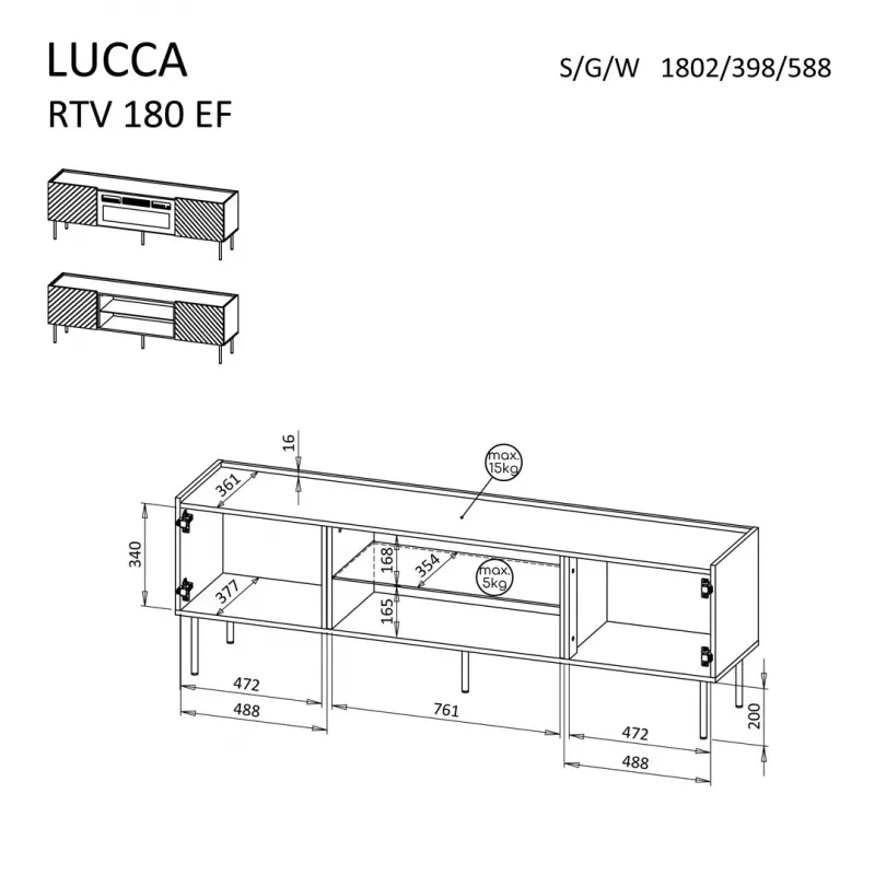 Cama EF LUCCA TV-Schrank 180x40x59 Kaschmir