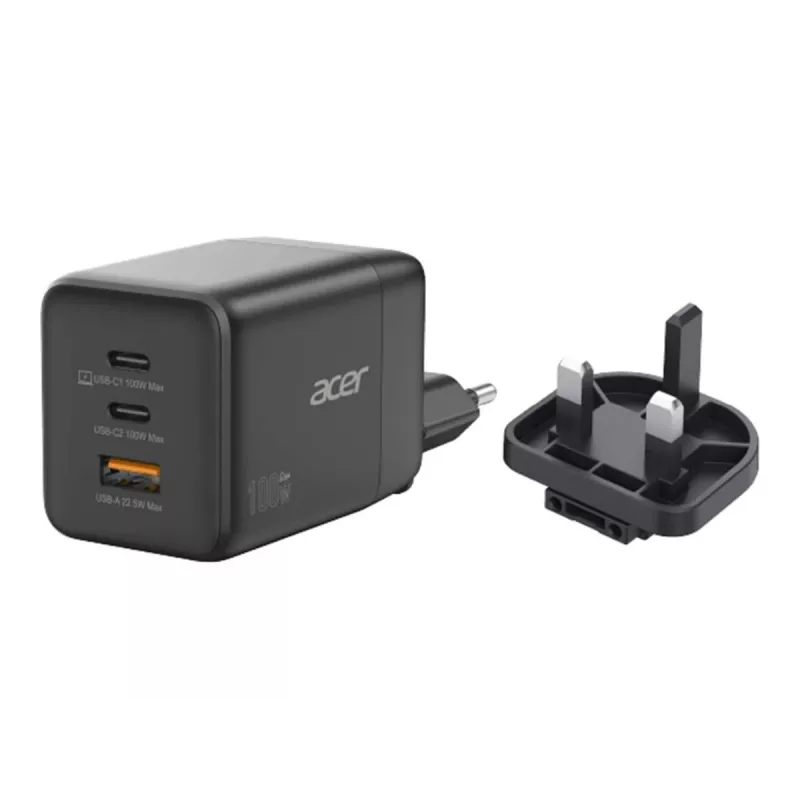 Acer Netzteil - PPS- und GaN-Technologie - 100 Watt - PD 3.0 - 3 Ausgangsanschlüsse (USB, 2 x USB-C)