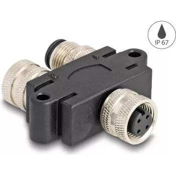 Kabel-Splitter DeLOCK M12 Y-Splitter A-kodiert 4-polig 1 x Buchse auf 1 x Stecker und 1 x Buchse