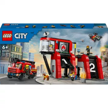 Konstruktionsspielzeug LEGO City Feuerwache mit Drehleiterfahrzeug 60414 — 843 Teile, 5 Minifiguren, 220×320×140 mm