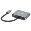 Manhattan USB-C Dock/Hub, Anschlüsse (x4): HDMI, USB-A, USB-C und VGA, mit Power Delivery (PD) 87W – externes USB-C-Ladegerät erforderlich (nicht im Lieferumfang). USB-betrieben (kein externes Netzteil erforderlich), wenn PD nicht verwendet wird, Aluminium
